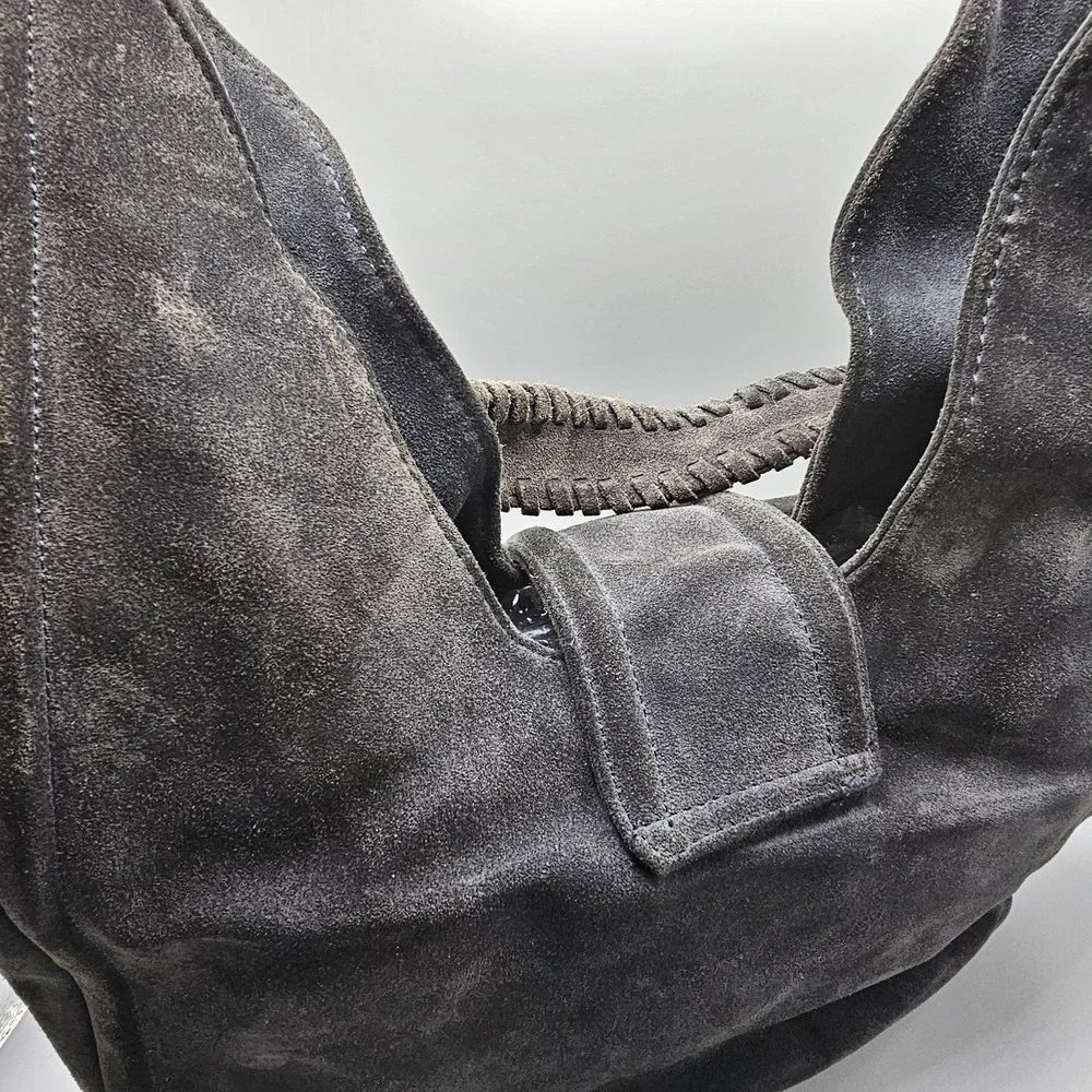 BCBG Generation Suede Large Hobo Bag Fume Gray Magnetic Snap - Picture 12 of 12